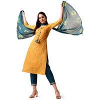 EthnicJunction Women's Woven Zari Mirror Work Straight Kurta Pant With Ombre Dupatta (SKD1-Latkan-Mustard_S_Mustard)