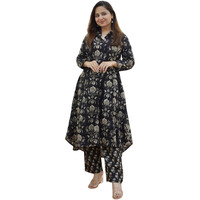 Leriya Fashion Ethnic Co Ord Set for Women Western Wear | Kurta Set for Women | 2 Piece Kurta Set | Kurta with Pant for Women (X-Large, Black)