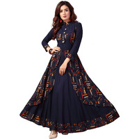 madhuram textiles Women's Rayon Gown Style Kurta (M-2082 L_Navy Blue_L)