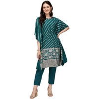 FIORRA Women's Teal Blue Poly Crepe Kaftan Kurta with Pant SET0043-S