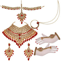 Lucky Jewellery Wedding Designer Golden Red Color Gold Plated Dulhan Choker Bridal Set for Girls & Women (2475-L1ZS-KD124-LCT-RED)