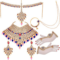 Lucky Jewellery Wedding Designer Pink Blue Color Gold Plated Dulhan Choker Bridal Set for Girls & Women (2475-L1ZS-KD124-PK-B)