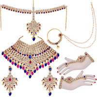 Lucky Jewellery Wedding Designer Magenta Blue Color Gold Plated Dulhan Choker Bridal Set for Girls & Women (2475-L1ZS-KD124-RB)