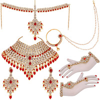 Lucky Jewellery Wedding Designer Red Color Gold Plated Dulhan Choker Bridal Set for Girls & Women (2475-L1ZS-KD124-RED)