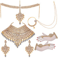 Lucky Jewellery Wedding Designer White Color Gold Plated Dulhan Choker Bridal Set for Girls & Women (2475-L1ZS-KD124-W)