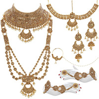 Lucky Jewellery Ethnic Copper Finish Bridal Golden LCT Color Alloy Gold Plated Wedding Dulhan Shadi Jewellery Set for Girls & Women (3630-G2ZR-190-LCT)