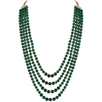 Lucky Jewellery Mens Non-Precious Metal Designer Wedding Multi Strand Dulha Layered Pearl Maharaja Groom Necklace Set (Green)