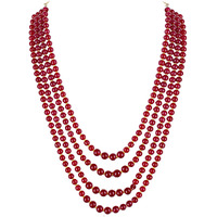 Lucky Jewellery Designer Wedding Multi Strand Maroon Color Dulha Har Layered Pearl Maharaja Haar Groom Necklace Set for Men (475-M6DM-1021-M)