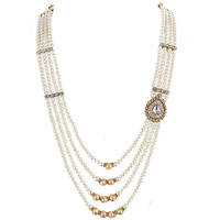 Lucky Jewellery Designer Wedding Multi Strand White Color Dulha Har Layered Pearl Maharaja Haar Groom Necklace Set for Men (594-M6DM-1012-W)