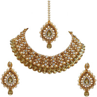 Lucky Jewellery Stunning Golden White Color Stone Gold Plated Necklace Set for Girls & Women (726-ISS-823-G-LCT-W)