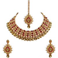 Lucky Jewellery Stunning Maroon Color Stone Gold Plated Necklace Set for Girls & Women (726-ISS-823-G-LCT-M)