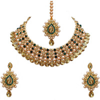 Lucky Jewellery Stunning Green Color Stone Gold Plated Necklace Set for Girls & Women (726-ISS-823-G-LCT-G)