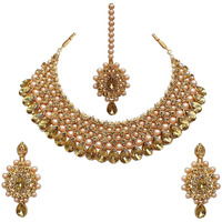 Lucky Jewellery Stunning Golden Color Stone Gold Plated Necklace Set for Girls & Women (726-ISS-823-G-LCT)