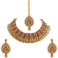 Lucky Jewellery Stunning Magenta Color Stone Gold Plated Necklace Set for Girls & Women (726-ISS-823-G-LCT-R)