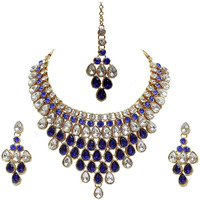 Lucky Jewellery Elegant Blue Color Stone Necklace Set for Girls & Women (825-L1SS-837-W-B)