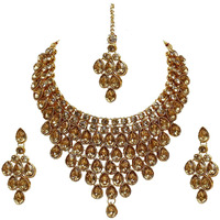 Lucky Jewellery Elegant LCT Golden Color Stone Necklace Set for Girls & Women (825-L1SS-837-LCT)