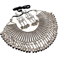 Lucky Jewellery Oxidised boho Garba Silver Plated Jewelry Fancy Navratri Dandia Jewellery Choker Set With Matching Earring For Girls & Women (540-M5SO-980-S)