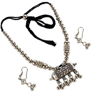 Lucky Jewellery Oxidised Boho Garba Silver Plated Jewelry Fancy Navratri Dandia Jewellery Set with Matching Earring For Girls & Women (80-M5SO-1029-S)