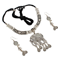Lucky Jewellery Elephant Design Oxidised Boho Garba Silver Plated Jewelry Fancy Mirror Work Navratri Dandia Jewellery Set with Matching Earring For Girls & Women (264-M5SO-1028-S)
