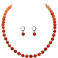 Taruna Biyani Multi Color Semi Precious Gemstone 8MM Bead Size Sring Necklace Mala Jewellery Set with Earrings for Women Girls (Carnelian)
