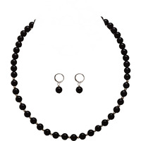 Taruna Biyani Multi Color Semi Precious Gemstone 8MM Bead Size String Necklace Mala Jewellery Set with Earrings for Women Girls (Onyx)
