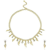 Estele Gold Plated Turquoise Stone With foliole Model Necklace Set For Women, One Size (8800 NKER)
