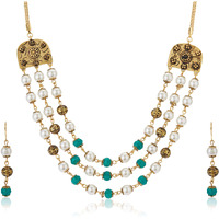Estele Gold Plated Wedding Jewellery Multi-String Necklace Set For Women