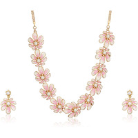 Estele Rose Gold Pink Floral Necklace Jewellery Set for Women
