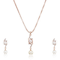 Estele Rose Gold Plated American Diamond Necklace with Earrings Jewellery for Women & Girls