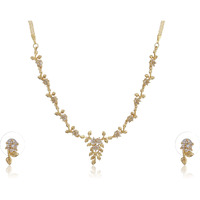 Estele Womens 24 KT Gold Plated Leaf American Diamond Necklace Set