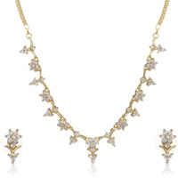 Estele 24 Kt Gold Plated Flower Shaped American Diamond Necklace Set for Women
