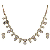 Estele 24 Kt Gold Plated Kundan Fancy Necklace Traditional Jewellery Set with Earrings for Women & Girls