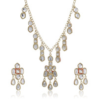 Estele 24Kt Gold Plated Alloy Kundan Necklace Set with Earrings for Women