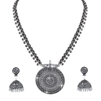 Yellow Chimes Jewellery Set for Women and Girls Traditional Silver Oxidised Jewellery Set Silver Necklace Set for Women | Long Oxidized Necklace Set | Birthday Gift For Girls and Women Anniversary Gift for Wife