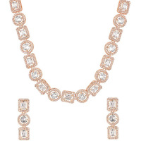 Yellow Chimes American Diamond Necklace Set For Women | White Stone Rose Gold Jewellery Set For Women | Diamond Necklace Set | Birthday Gift for Girls Anniversary Gift for Wife