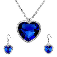 Yellow Chimes Pendant Set for Women Valentine Special Mesmerizing Silver Plated Titanic Blue Ocean Heart Crystal Pendant Set for Girls and Women.
