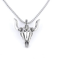 Yellow Chimes Pendant for Men and Boys Silver Pendants For Men | Silver Toned Stainless Steel Bull Head Skull Pendant Chain for Men | Birthday Gift for Men and Boys Anniversary Gift for Husband
