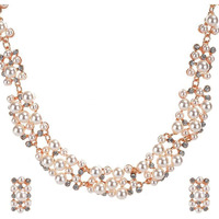 Yellow Chimes Womens Pearl Necklace Set with Earrings Rose Gold Choker Copper Jewellery Set Valentine Gift for Girls