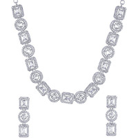 Yellow Chimes American Diamond Necklace Set For Women | White Stone Silver Jewellery Set For Women | Diamond Necklace Set | Birthday Gift for Girls Anniversary Gift for Wife