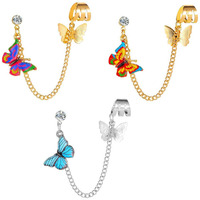 Yellow Chimes Ear Cuffs for Women Combo of 3 PCs Multicolour Ear Cuff Earrings with Butterfly Charm Hanging Single Piece Drop Earrings for Women and Girls,