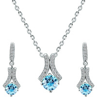 Yellow Chimes Pendant Set for Women and Girls A5 High Grade Blue Crystal Pendant Set Silver Tone Chain Pendant With Earrings Set for Girls | Birthday Gifts For Women