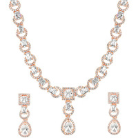 Yellow Chimes American Diamond Necklace Set For Women | White Stone Rose Gold Jewellery Set For Women | Diamond Necklace Set | Birthday Gift for Girls Anniversary Gift for Wife