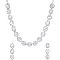 Yellow Chimes American Diamond Necklace Set For Women | White Stone Silver Jewellery Set For Women | Diamond Necklace Set | Birthday Gift for Girls Anniversary Gift for Wife