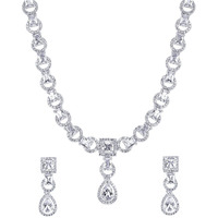 Yellow Chimes Diamond Necklace Set for Women | Green Stone Silver Necklace Set | AD Jewellery Set for Women | Silver Diamond Necklace Set | Birthday Gift for Girls & Women Anniversary Gift for Wife