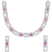 Yellow Chimes American Diamond Necklace Set For Women | White Pink Stone Silver Jewellery Set For Women | Diamond Necklace Set | Birthday Gift for Girls Anniversary Gift for Wife