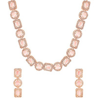 Yellow Chimes American Diamond Necklace Set For Women | Pink Stone Rose Gold Jewellery Set For Women | Diamond Necklace Set | Birthday Gift for Girls Anniversary Gift for Wife