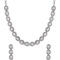 Yellow Chimes American Diamond Necklace Set For Women | White Stone Black Silver Jewellery Set For Women | Diamond Necklace Set | Birthday Gift for Girls Anniversary Gift for Wife