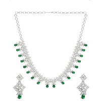 Yellow Chimes American Diamond Necklace Set For Women | Green Stone Silver Jewellery Set For Women | Diamond Necklace Set | Birthday Gift for Girls Anniversary Gift for Wife