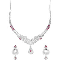 Yellow Chimes American Diamond Necklace Set For Women | Pink & White Stone Silver Jewellery Set For Women | Diamond Necklace Set | Birthday Gift for Girls Anniversary Gift for Wife