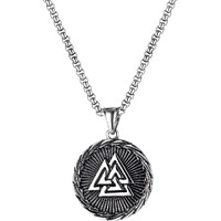 Yellow Chimes Chain Pendant for Men Silver Chain Men Pendant Stainless Steel Valknut Odin Symbol Locket Pendant for Men and Boys.